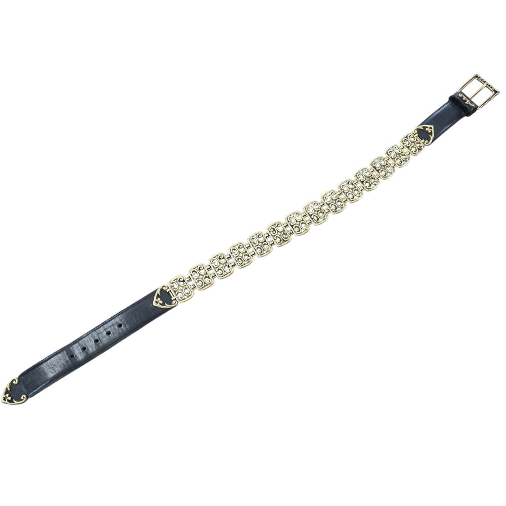 Brighton Black Leather Scroll Link Belt Gold Tone Accents Size M Style 49013 USA - Picture 2 of 11